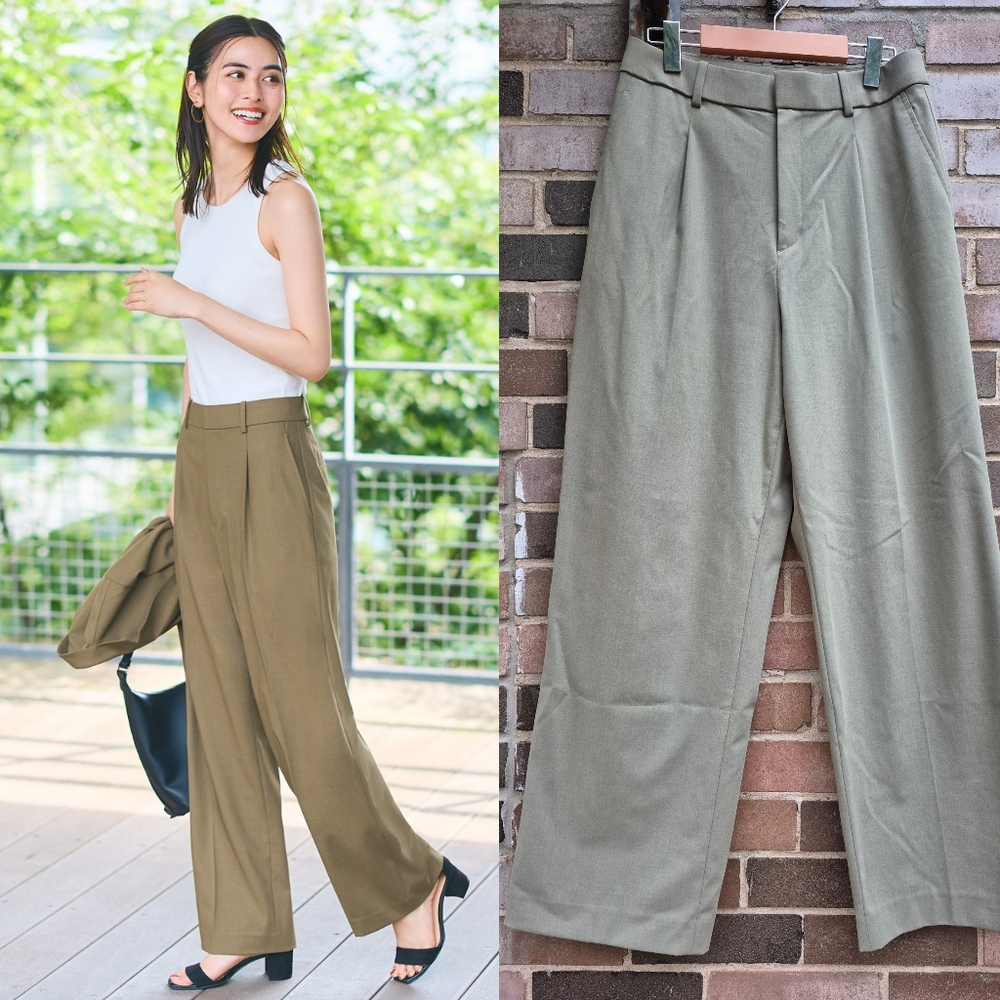 Uniqlo Wide Fit Pleated Pants Green M